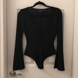 Black Sparkly Plunging Bodysuit